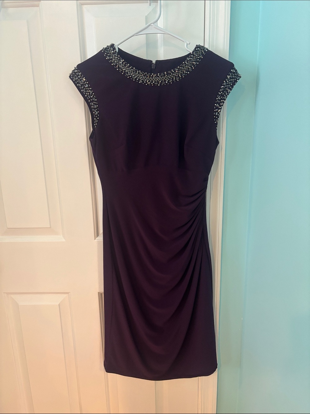 Vince Camuto Beaded Neck Midi Dress in Deep Plum